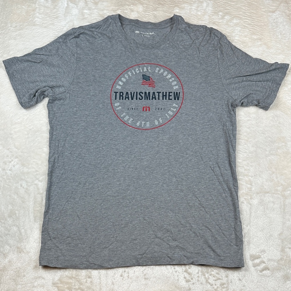 Travis Mathew Gray Short Sleeve Crew Tee with Circular Chest Logo
